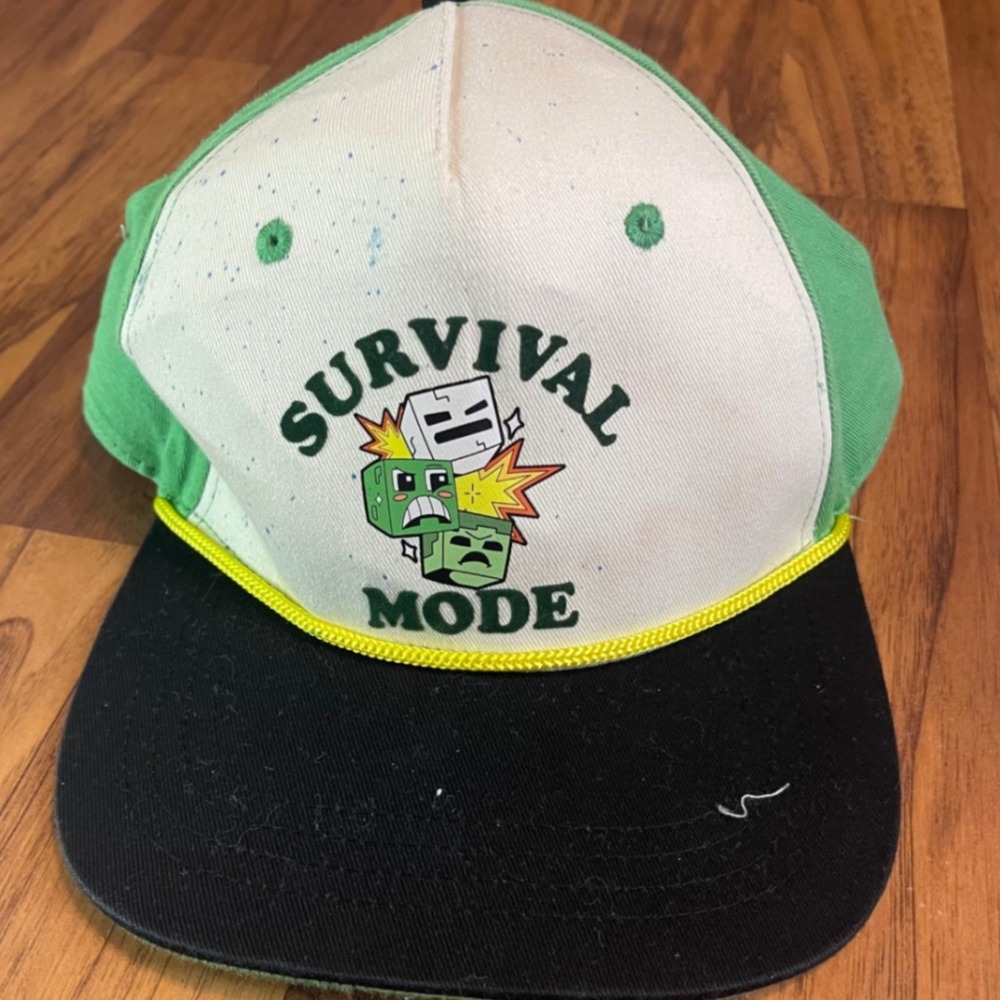 Minecraft Survival Mode Snapback Hat Youth Kids Green White Black Adjustable Cap